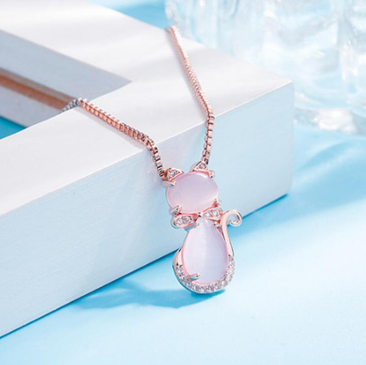 Emily & Isabella Brooks | Pink Stone Cat Necklace with Zircon