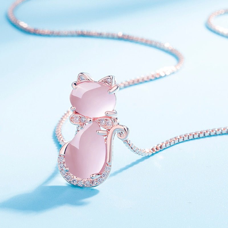 Emily & Isabella Brooks | Pink Stone Cat Necklace with Zircon