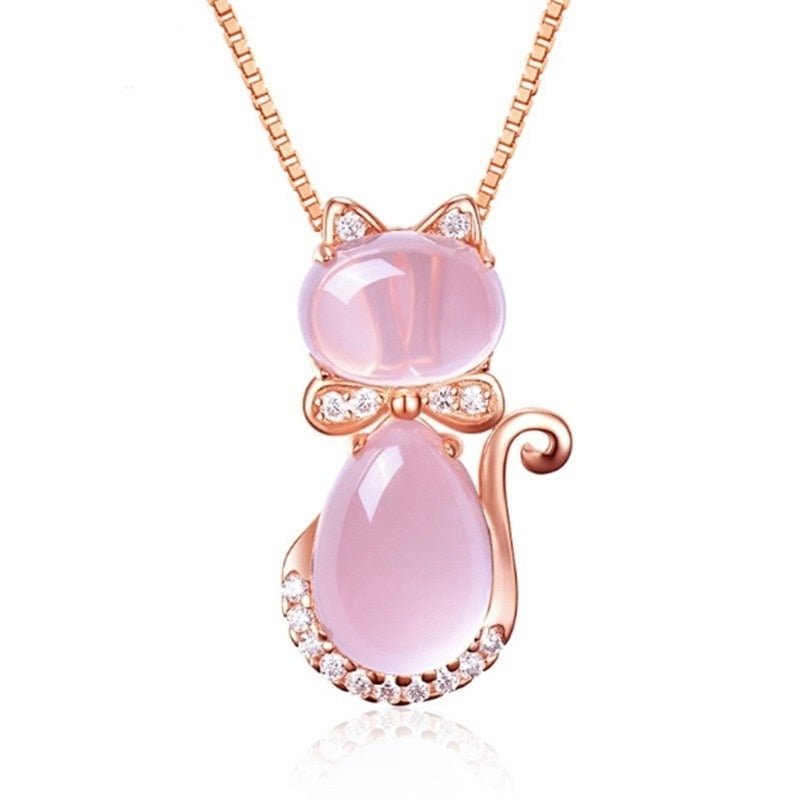 Emily & Isabella Brooks | Pink Stone Cat Necklace with Zircon