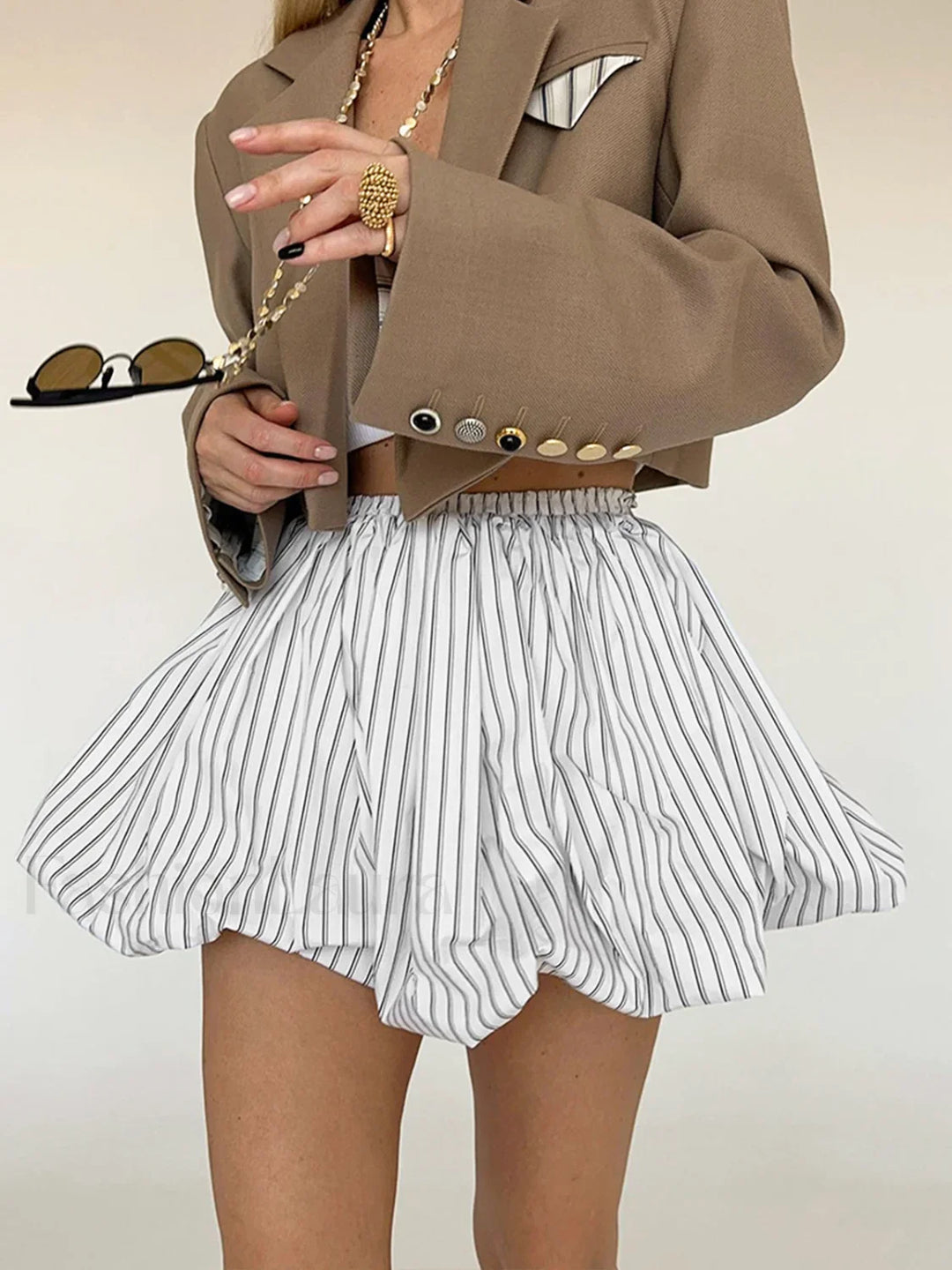 Emily & Isabella Brooks | Pinstripe Elastic Waist Bubble Skirt