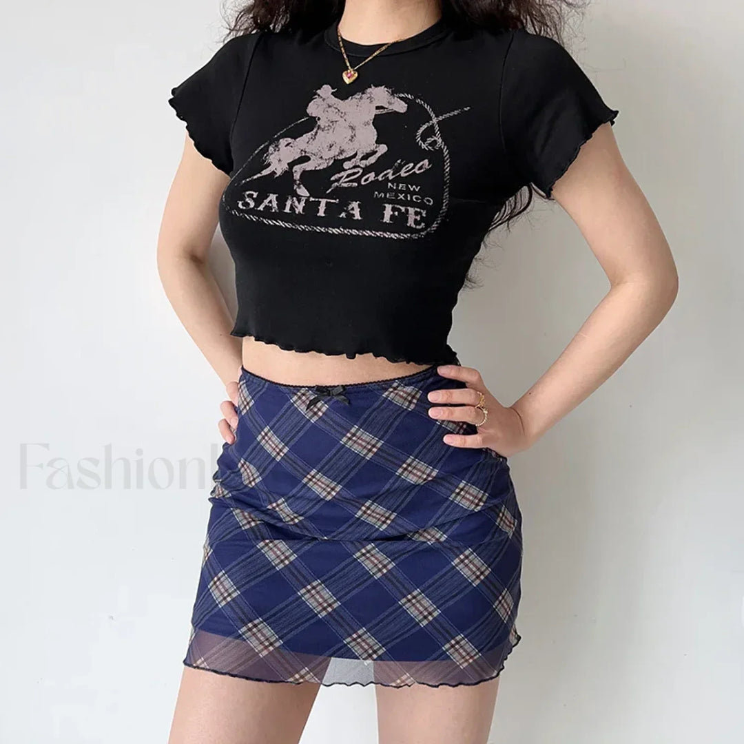 Emily & Isabella Brooks | Plaid Mesh Bodycon Skirt