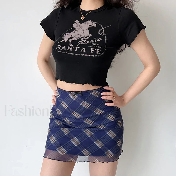 Emily & Isabella Brooks | Plaid Mesh Bodycon Skirt
