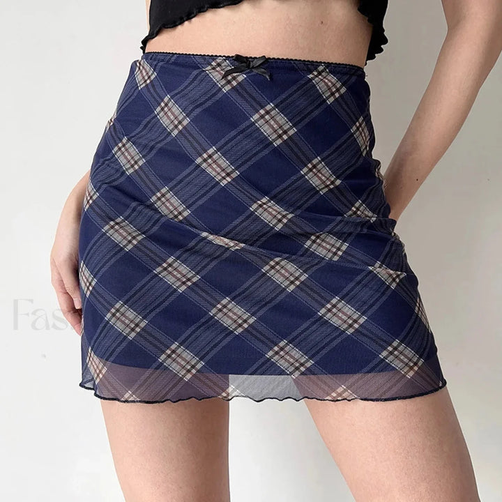 Emily & Isabella Brooks | Plaid Mesh Bodycon Skirt