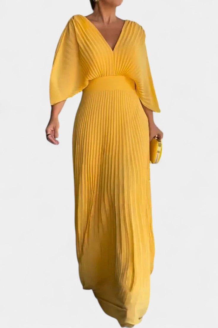 Emily & Isabella Brooks | Midi Dress with Pleats and V Neckline