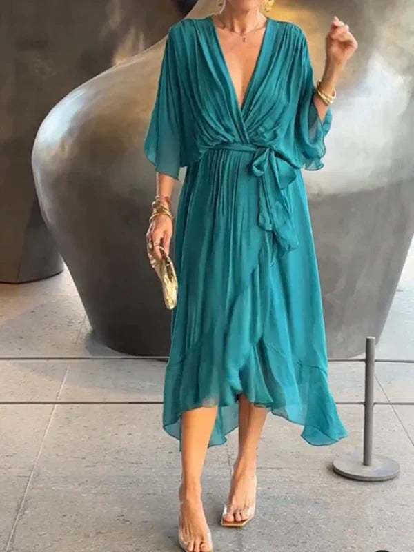 Emily & Isabella Brooks | Silk Chiffon Dress with V-Neck