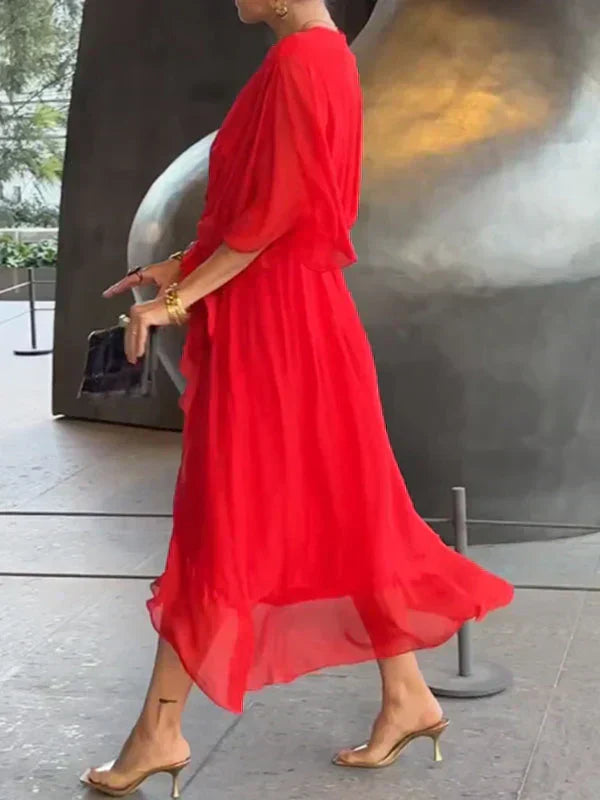 Emily & Isabella Brooks | Silk Chiffon Dress with V-Neck