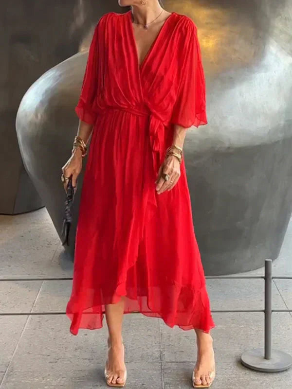 Emily & Isabella Brooks | Silk Chiffon Dress with V-neck