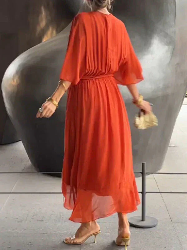 Emily & Isabella Brooks | Silk Chiffon Dress with V-Neck