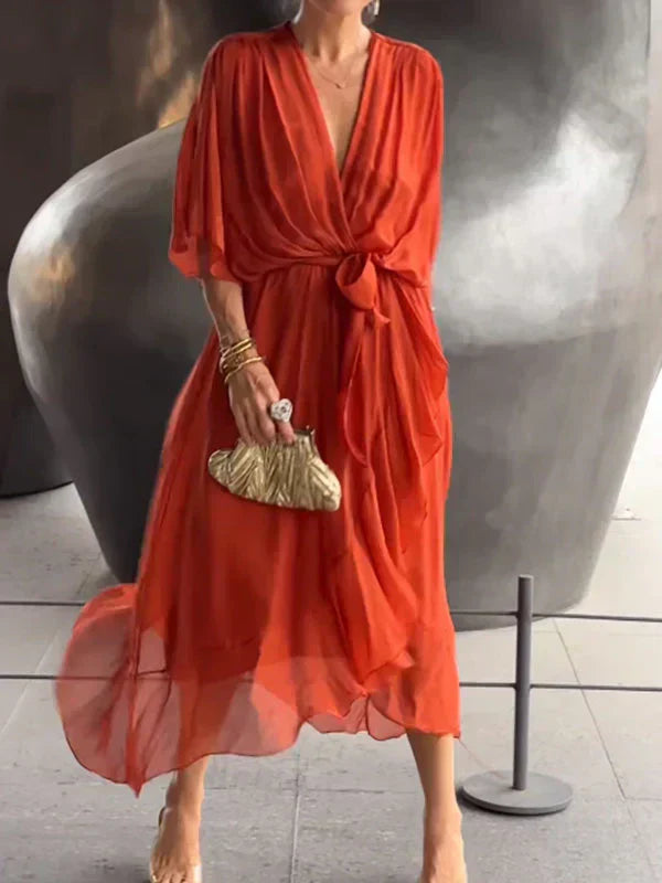 Emily & Isabella Brooks | Silk Chiffon Dress with V-Neck