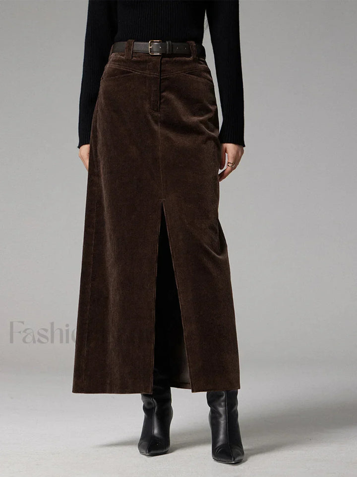 Emily & Isabella Brooks | Corduroy Maxi Skirt with Slit
