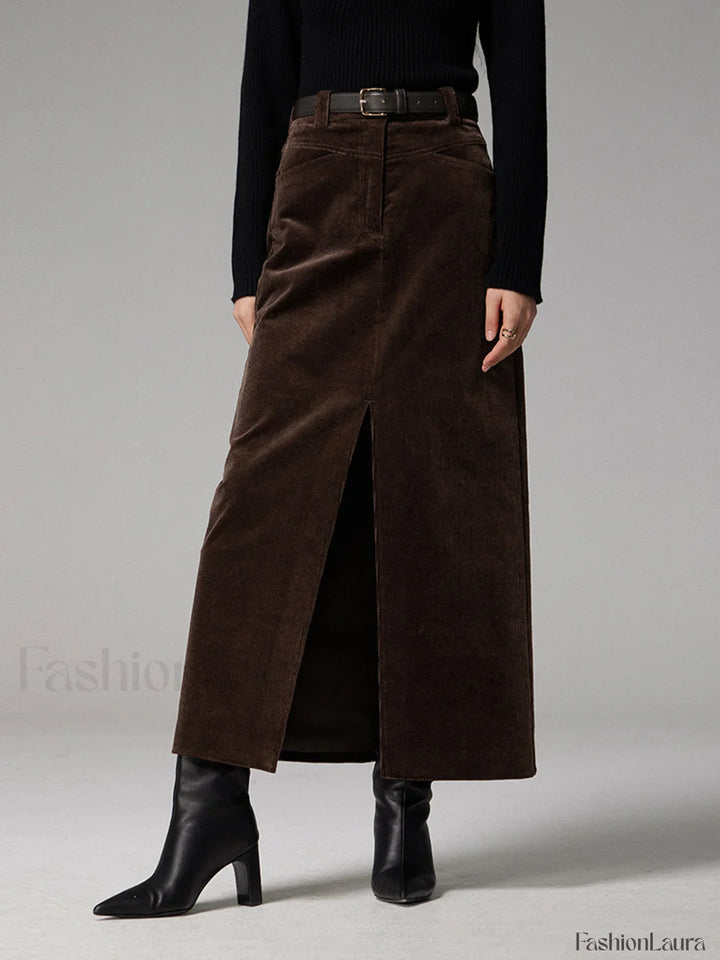 Emily & Isabella Brooks | Corduroy Maxi Skirt with Slit