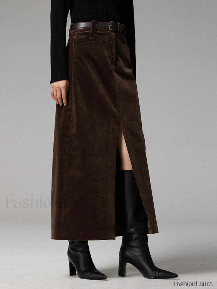 Emily & Isabella Brooks | Corduroy Maxi Skirt with Slit
