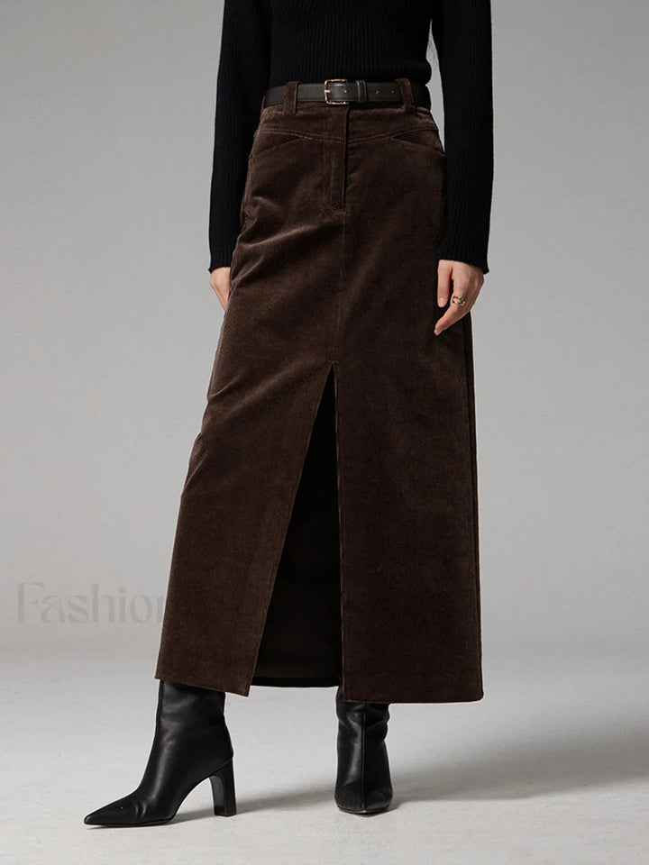 Emily & Isabella Brooks | Corduroy Maxi Skirt with Slit