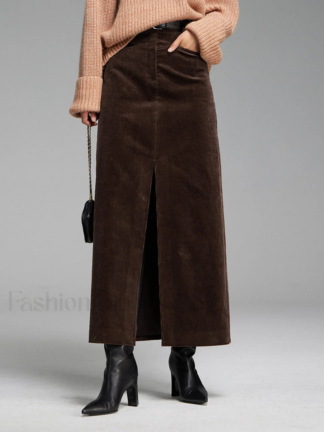 Emily & Isabella Brooks | Corduroy Maxi Skirt with Slit