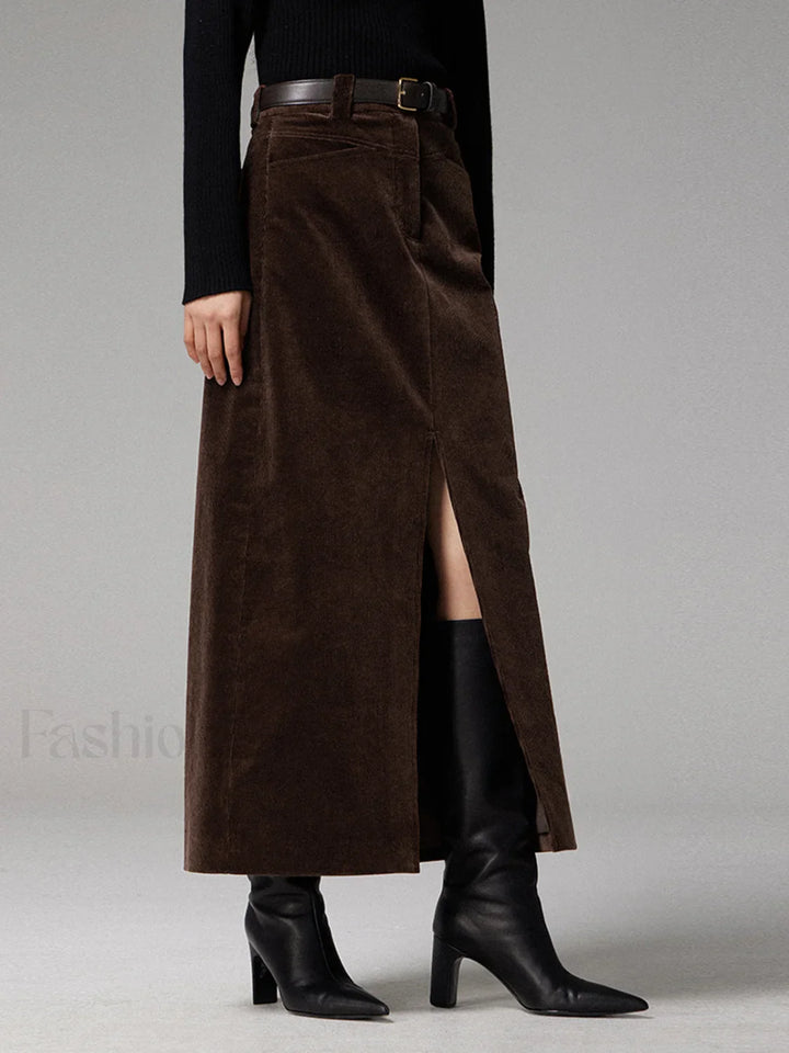 Emily & Isabella Brooks | Corduroy Maxi Skirt with Slit