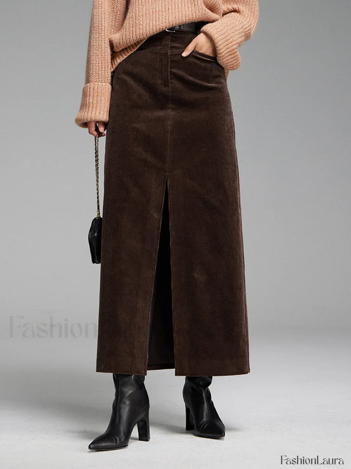 Emily & Isabella Brooks | Corduroy Maxi Skirt with Slit