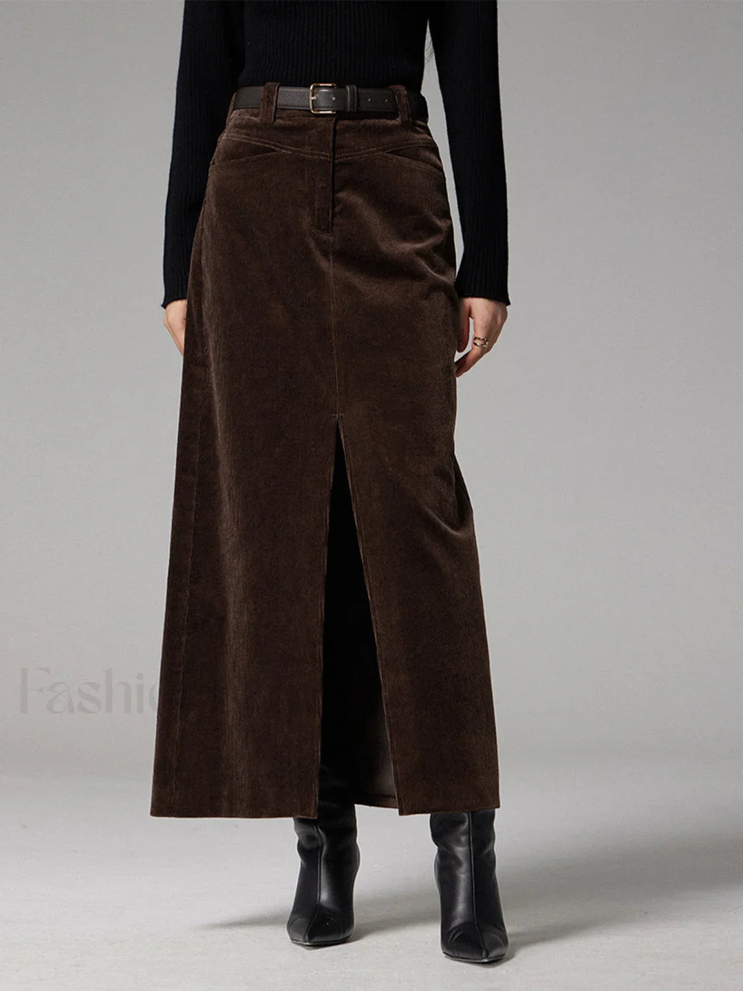 Emily & Isabella Brooks | Corduroy Maxi Skirt with Slit