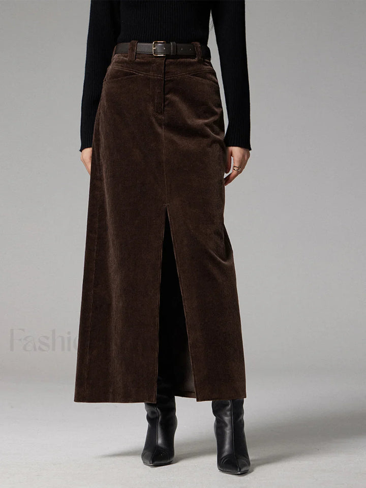 Emily & Isabella Brooks | Corduroy Maxi Skirt with Slit