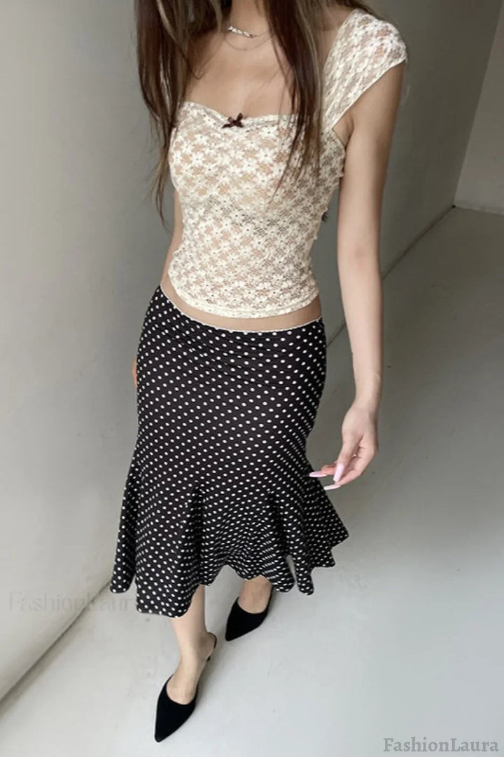 Emily & Isabella Brooks | Polka Dot Fishtail Midi Skirt