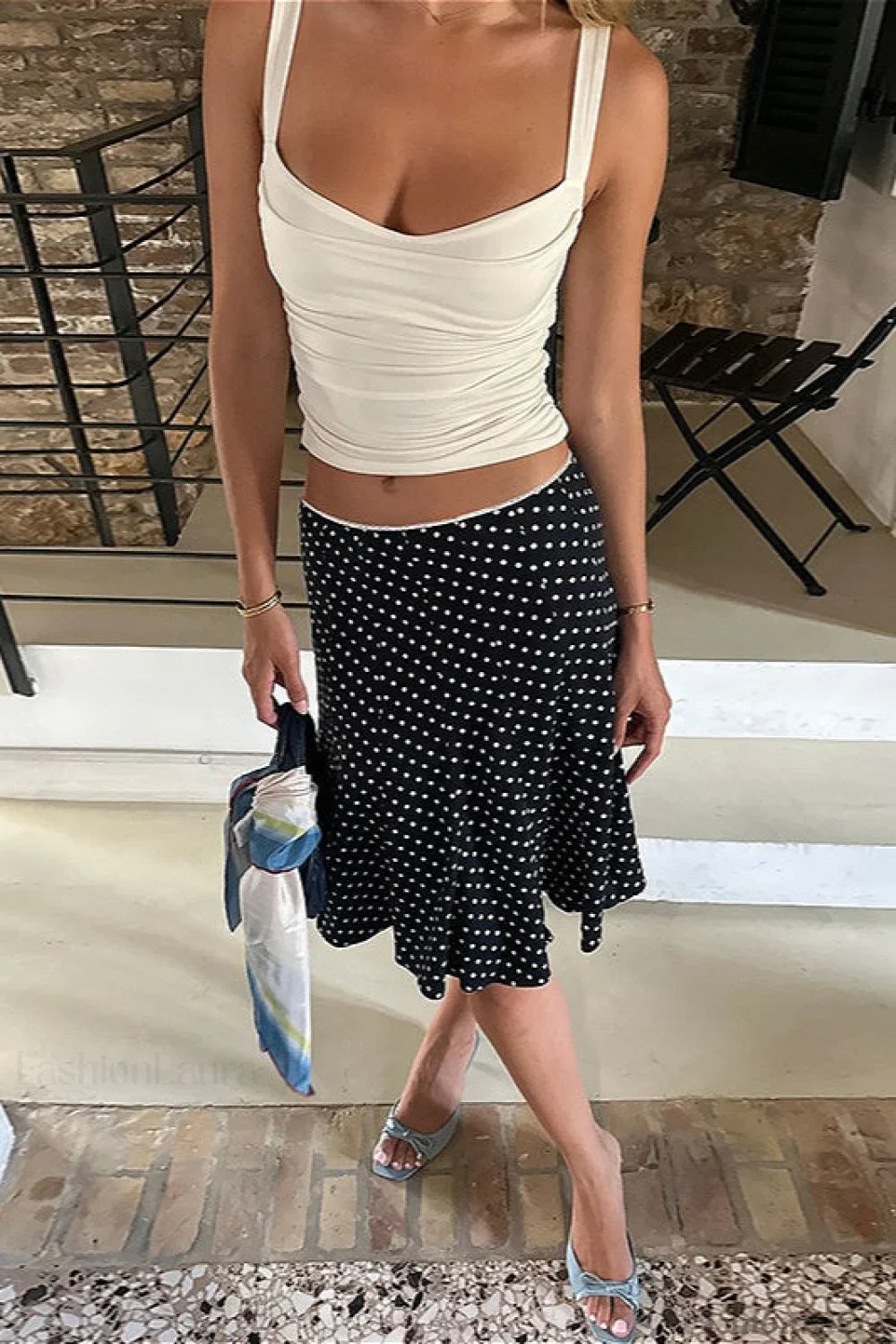 Emily & Isabella Brooks | Polka Dot Fishtail Midi Skirt