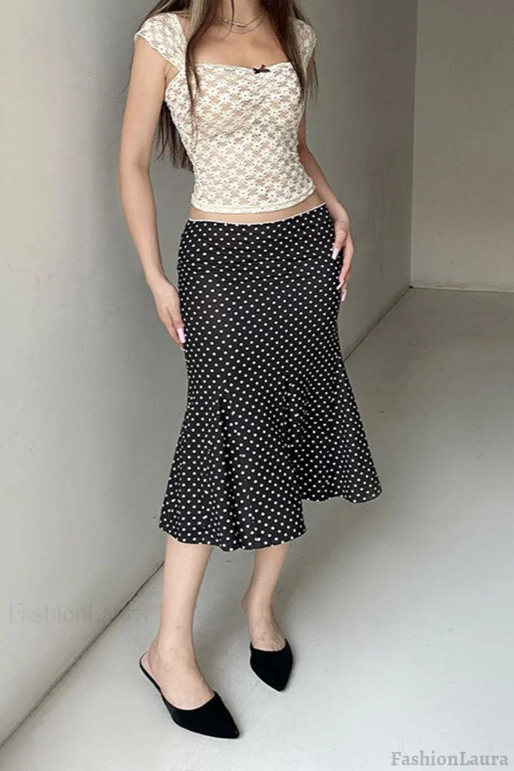 Emily & Isabella Brooks | Polka Dot Fishtail Midi Skirt