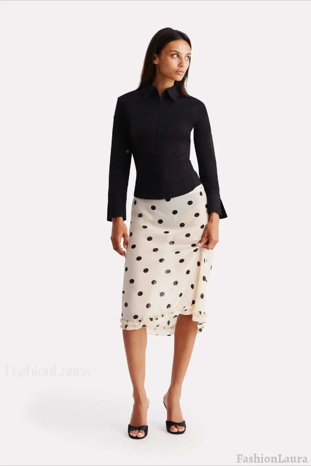 Emily & Isabella Brooks | Polka Dot High Waist A-Line Skirt