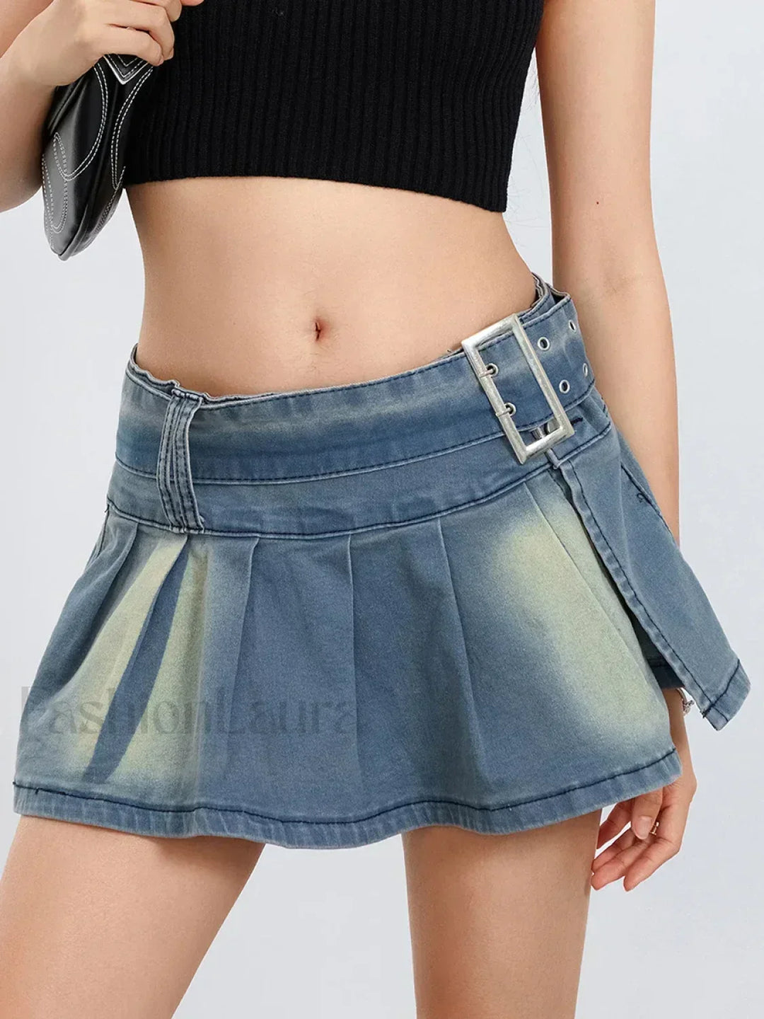 Emily & Isabella Brooks | Belted Pleated Denim Skirt