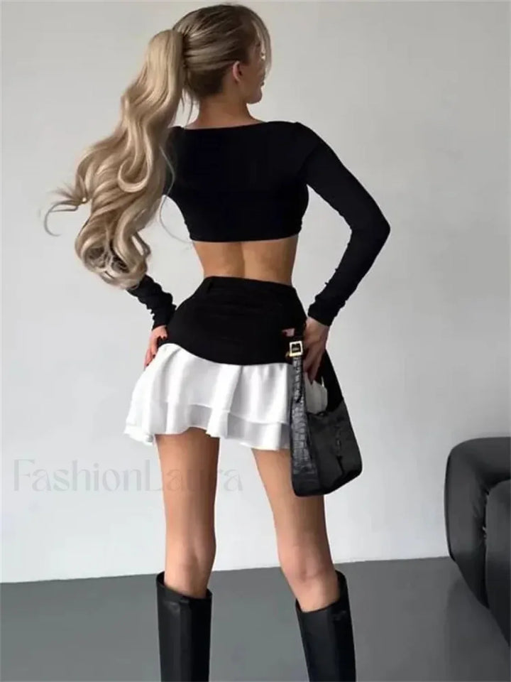 Emily & Isabella Brooks | Ruffled Pocket High Waist Mini Skirt