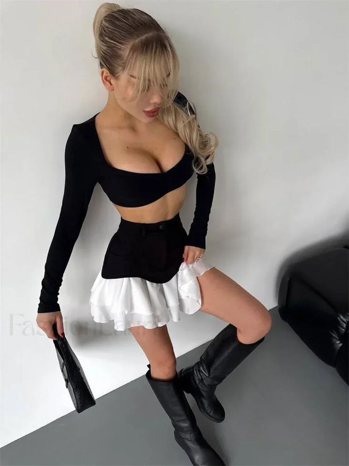 Emily & Isabella Brooks | Ruffled Pocket High Waist Mini Skirt