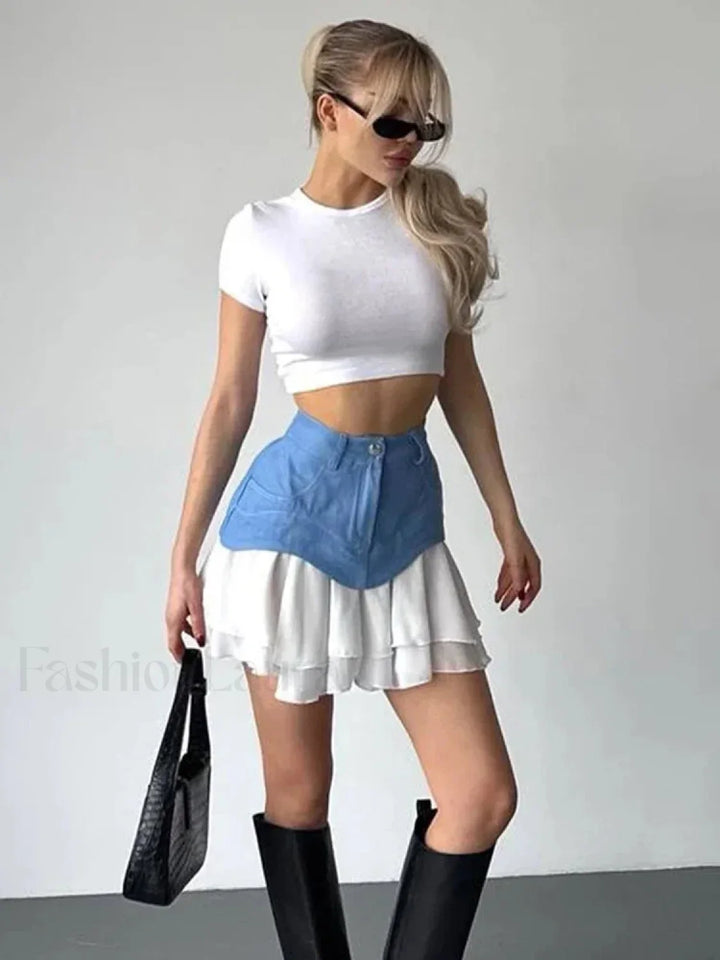 Emily & Isabella Brooks | Ruffled Pocket High Waist Mini Skirt
