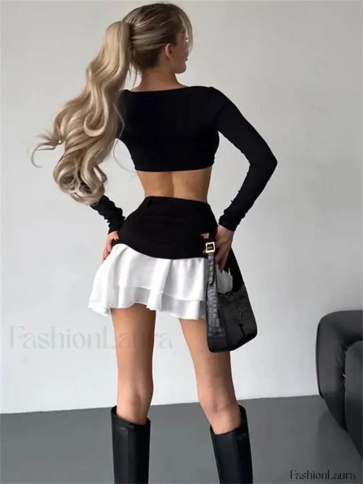 Emily & Isabella Brooks | Ruffled Pocket High Waist Mini Skirt