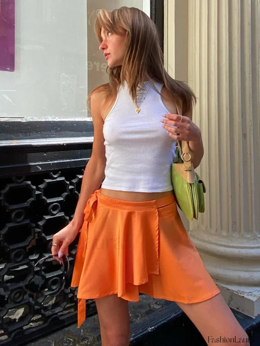Emily & Isabella Brooks | Satin Lace-Up Asymmetric Mini Skirt