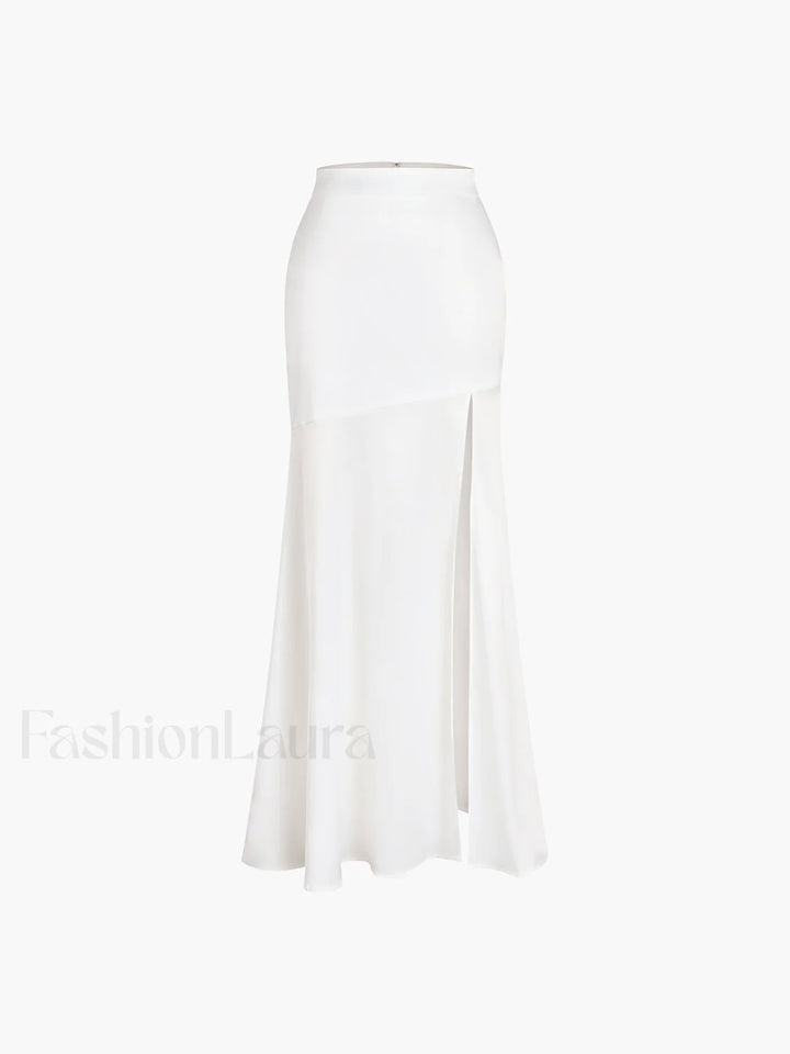 Emily & Isabella Brooks | Satin Patchwork Split Maxi Skirt