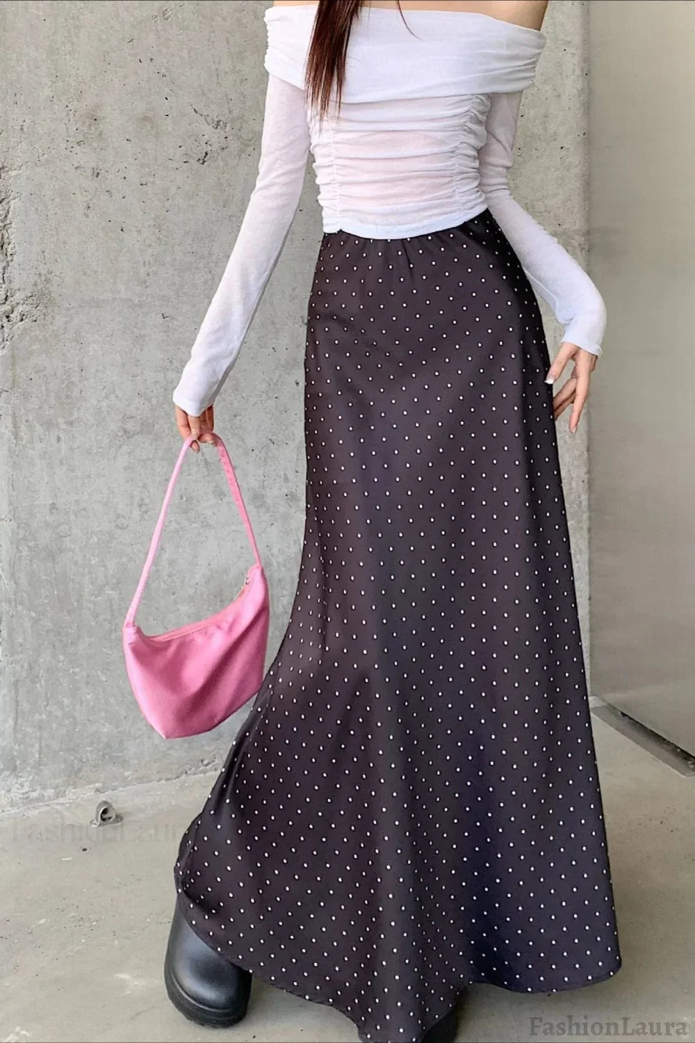 Emily & Isabella Brooks | Satin Polka Dot High Waist Skirt