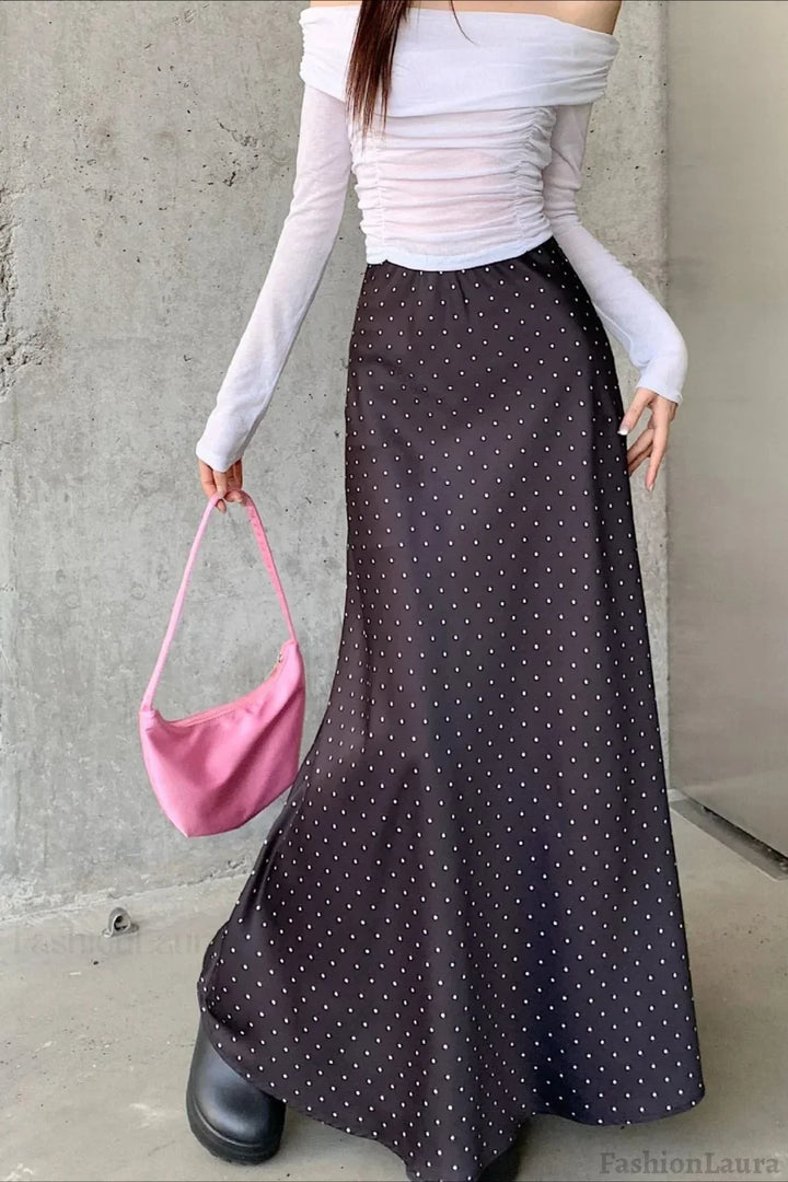Emily & Isabella Brooks | Satin Polka Dot High Waist Skirt