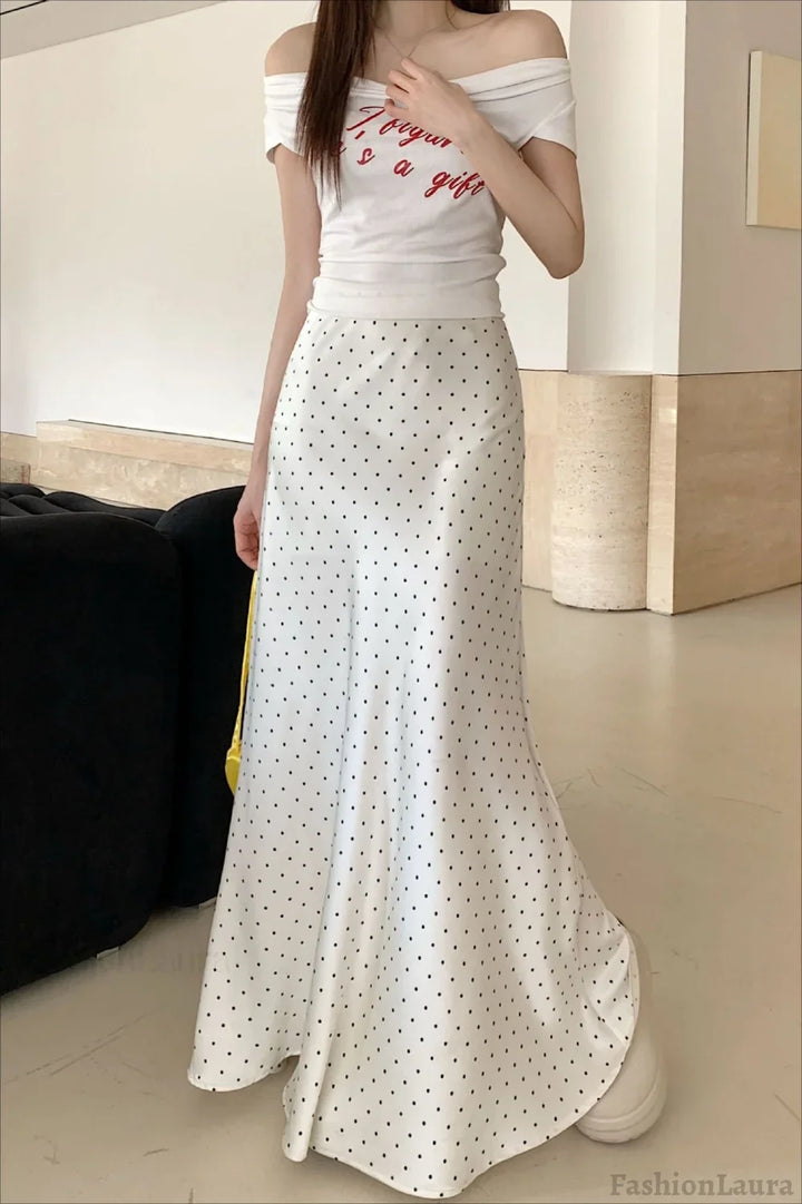 Emily & Isabella Brooks | Satin Polka Dot High Waist Skirt