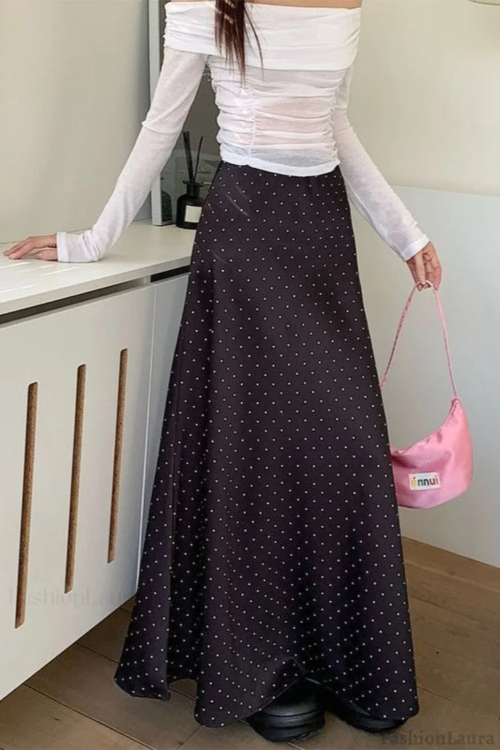 Emily & Isabella Brooks | Satin Polka Dot High Waist Skirt