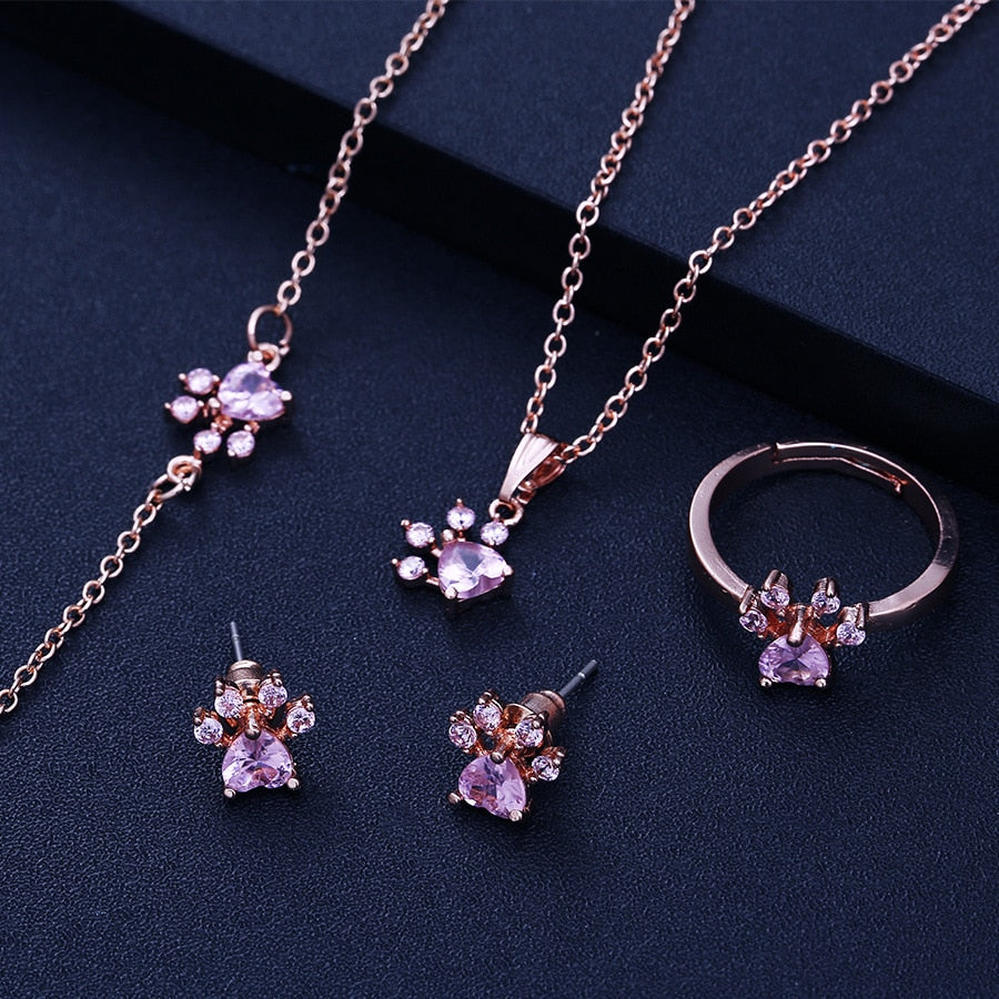Emily & Isabella Brooks | Rose Gold Jewelry Set – 4 Pieces with Zirconia Heart (Ring, Necklace, Earrings, Bracelet)