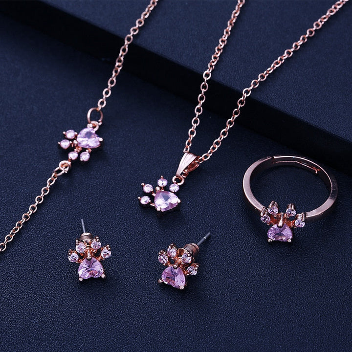 Emily & Isabella Brooks | Rose Gold Jewelry Set – 4 Pieces with Zirconia Heart (Ring, Necklace, Earrings, Bracelet)