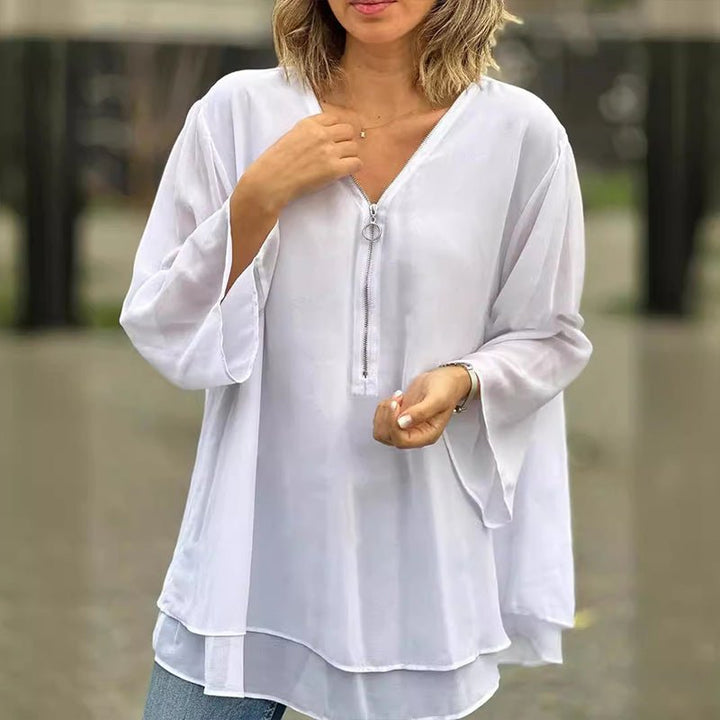 Emily & Isabella Brooks | Chiffon Zipper Blouse