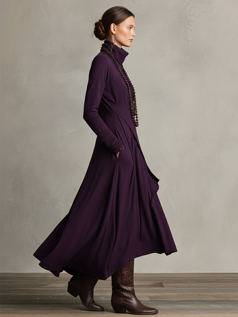 Emily & Isabella Brooks | Asymmetrical Maxi Knit Dress, Roll Neck