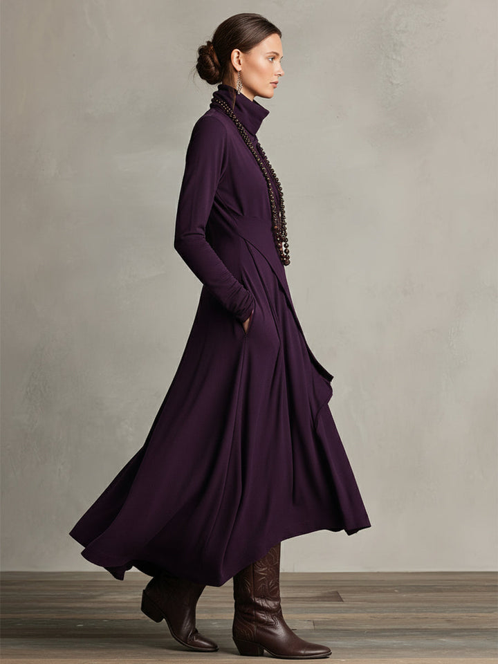Emily & Isabella Brooks | Asymmetrical Maxi Knit Dress, Roll Neck