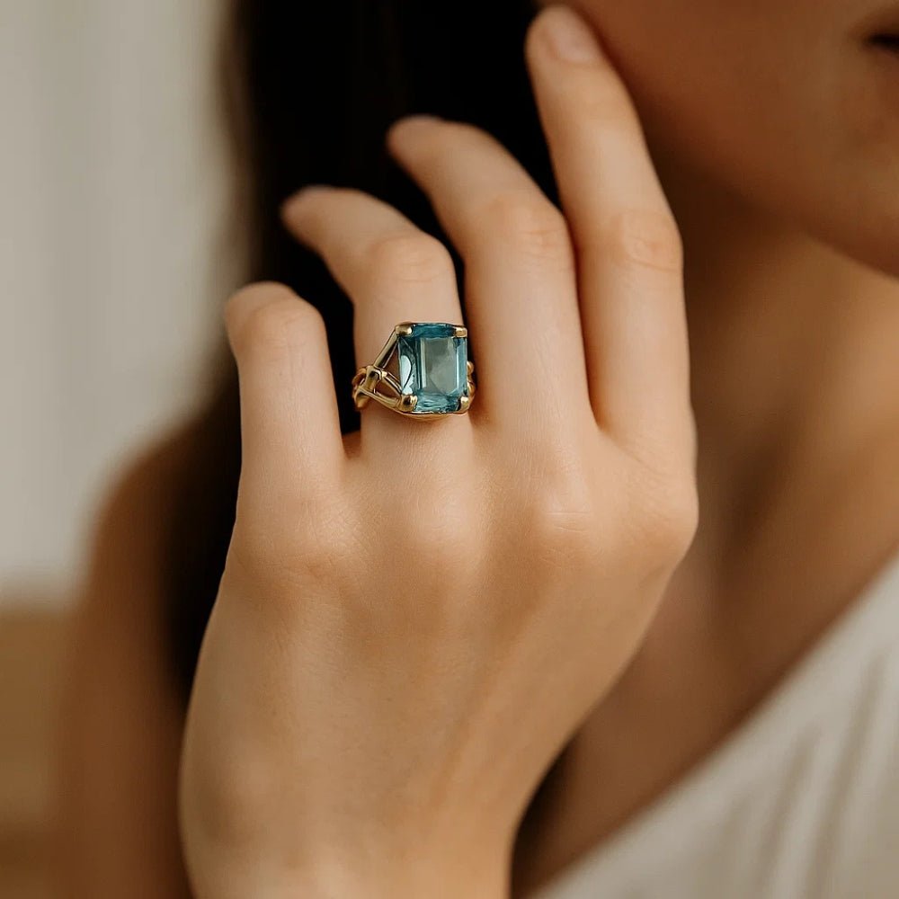 Emily & Isabella Brooks | Vintage Gold Blue Zirconia Ring