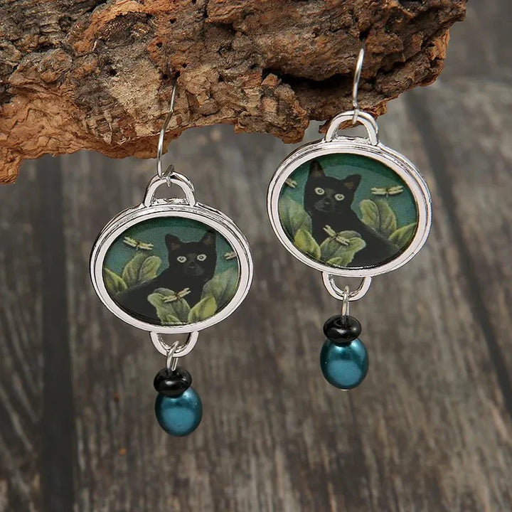 Emily & Isabella Brooks | Tropical Black Cat Dangle Earrings