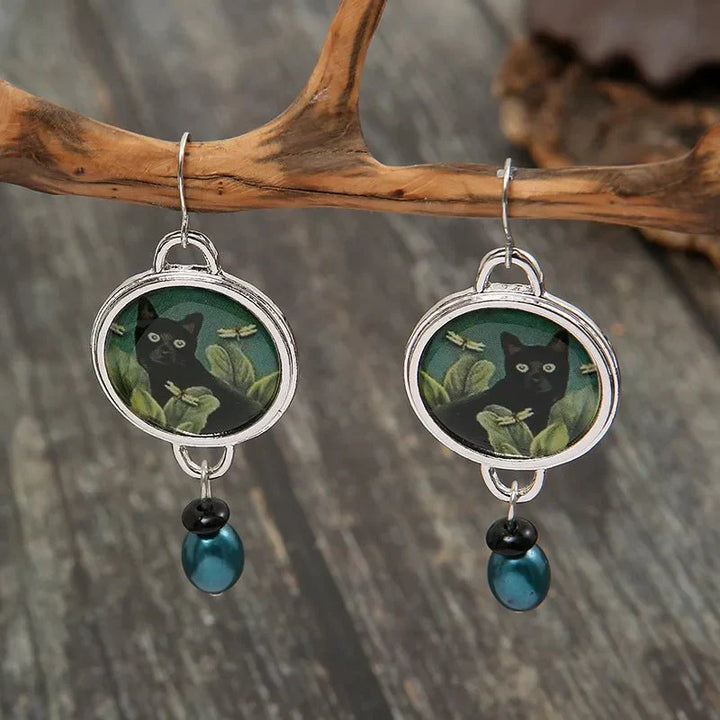 Emily & Isabella Brooks | Tropical Black Cat Dangle Earrings