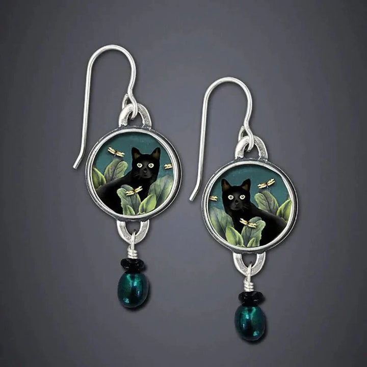 Emily & Isabella Brooks | Tropical Black Cat Dangle Earrings