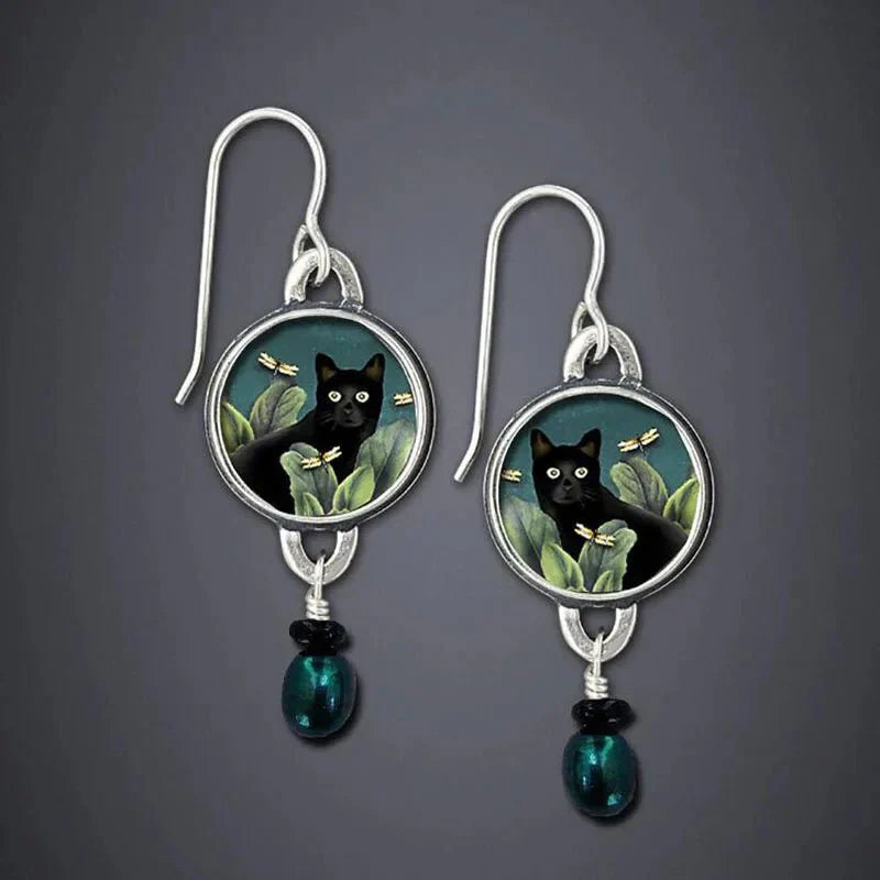 Emily & Isabella Brooks | Tropical Black Cat Dangle Earrings