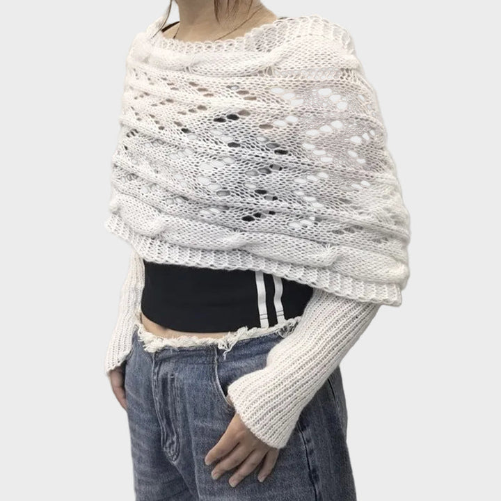 Emily & Isabella Brooks | Hollow Knit Shawl Sweater, Extended Sleeves