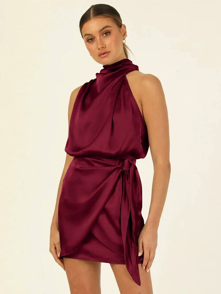 Emily & Isabella Brooks | Satin Halter Mini Cocktail Dress