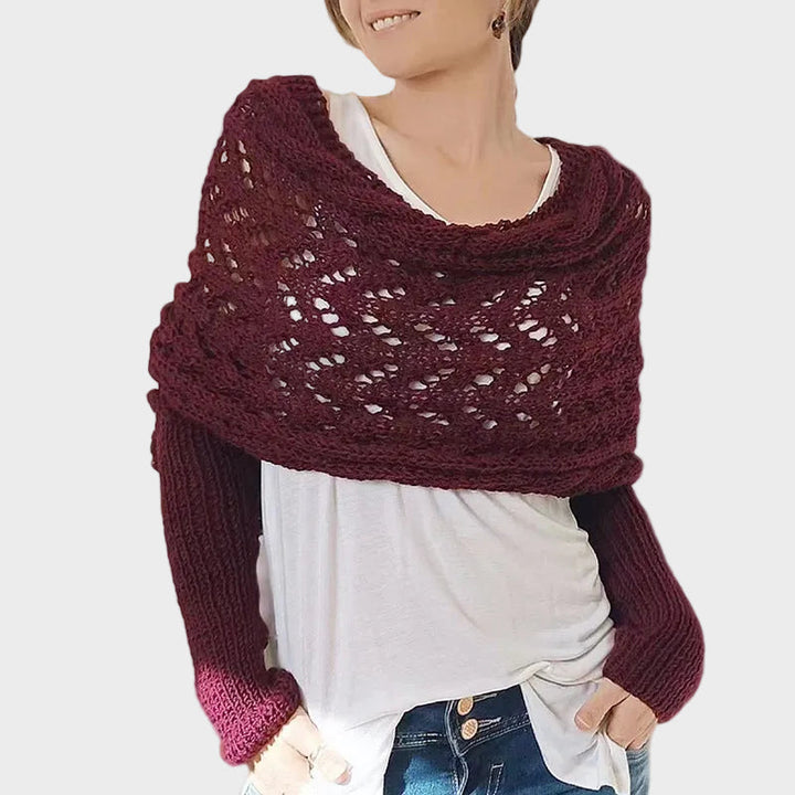 Emily & Isabella Brooks | Hollow Knit Shawl Sweater, Extended Sleeves